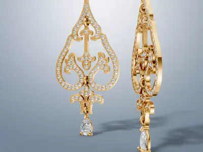 Floral design diamond earrings 3D print model