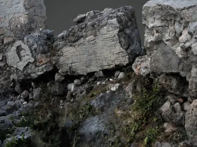 Abandoned House Ruined Part Scan - Fallen Wall Parts 3D model