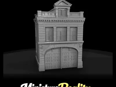 1-87 Double Bay Brick Firehouse Print Ready STL 3D print model