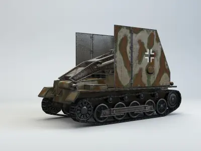 Low Poly 15 cm sIG 33 Sf on PzIB  Low-poly 3D model