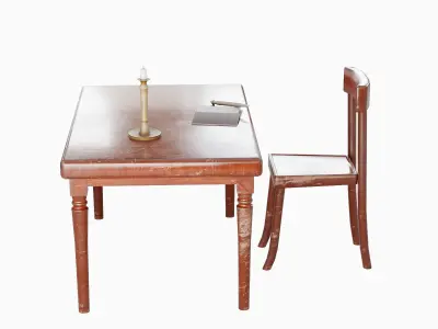 Old Table Set 02 Low-poly 3D model