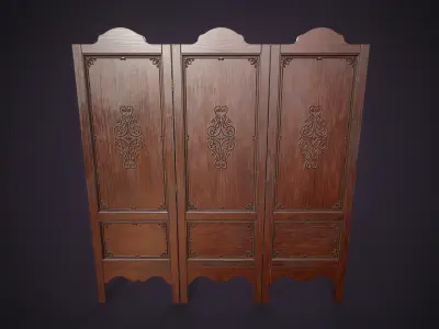 Vintage folding screen Low-poly 3D model