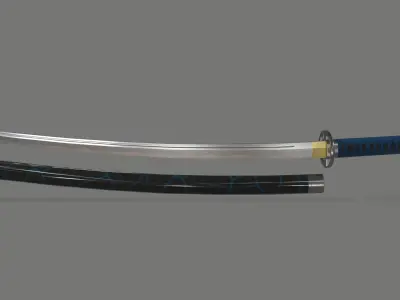 PBR Katana Japanese Sword Blue Low-poly 3D model