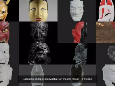 Collection of Japanese Masks Noh theater masks  3D Model Pack