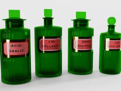 Antique Victorian Apothecary Bottles 3D Model Pack