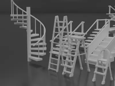 Industrial Modular Stairs and Ladders Pack 16 Game-Ready Assets Low-poly 3D model