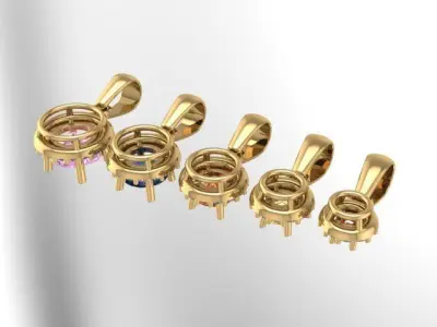 Dainty Round Halo Pendant with Bell Mix Sizes 3D print model