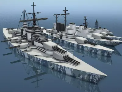 Simple Warships Game Models Free low-poly 3D model