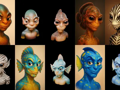 Head Fish bundle 13 pack 100 glb 3D model