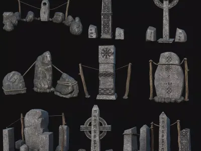 VIKING NORSE ROCK STONE STRUCTURES TOTEMS SYMBOL COLLECTION AAA Low-poly 3D model