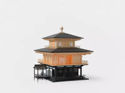 Cartoon Lowpoly Japanese Kinkaku-ji Temples  3D model