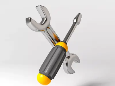 Crossed Wrench and Screwdriver 3D model