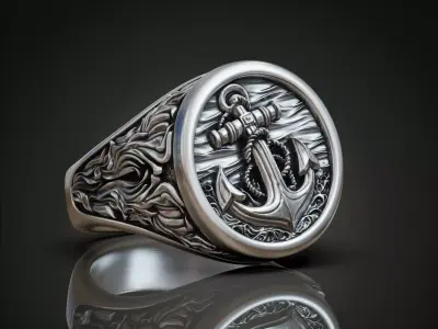 Anchor seagrass signet ring 3D print model