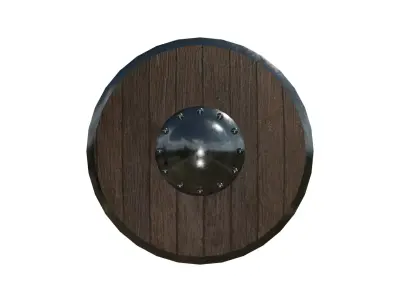 Medieval Iron and Wood Round Shield 3D Model 3D model