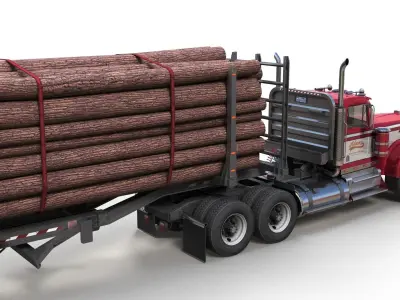 Kenworth W900A log truck Low-poly 3D model