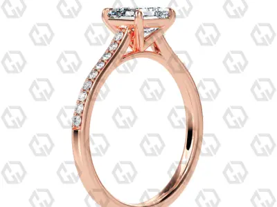 Ring 51 Asscher shape pave setting ring with gems 3D print model