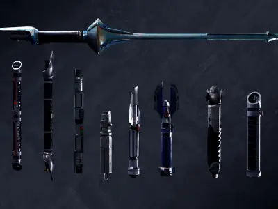 All StarWars Lightsabers Pack Low-poly 3D model