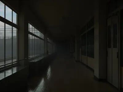 Japanese School Hallway 3d Scene 3D model