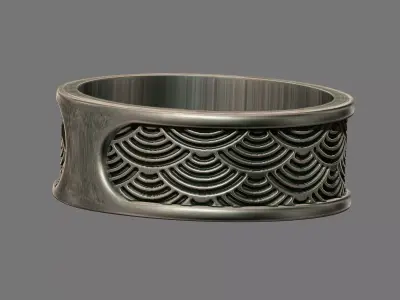 Retro Art deco waves band ring 3D print model