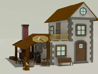 Low poly forge pbr game ready house with porch Free low-poly 3D model