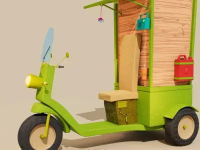 Cartoon Stylized Street Food Cart Scooter Low Poly 3D Model 3D model