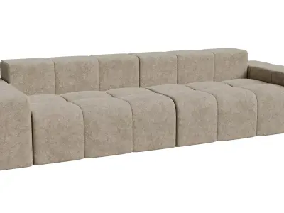 Beige Velvet Rectangle Upholstered Sofa 3D model