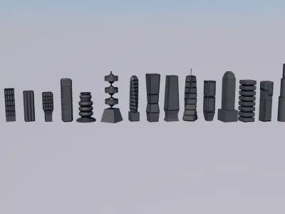 16 Buildings Pack Sci-Fi Cityscape Free 3D model
