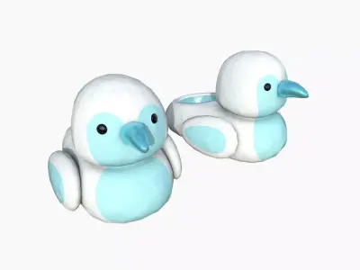 Slippers J07 White Blue Bird - Costume Character Design Low-poly 3D model
