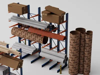 Industrial Warehouse Cantilever Rack And Material Storage 3D model