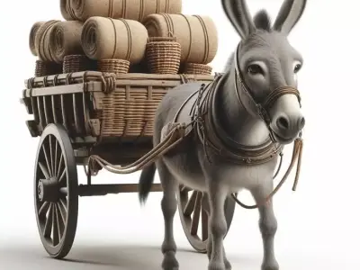 Rustic Donkey Cart Medieval Transport Woven Basket Low-poly 3D model