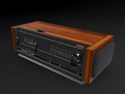 Retro Woodgrain Flip Clock Radio Low-poly 3D model