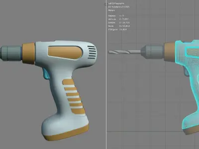 Mounted drill and drill bit Low-poly 3D model