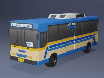 Blue Thai bus Low poly v03 Low-poly 3D model