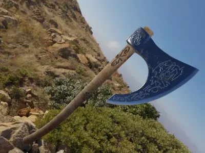 Viking Battle axe Low-poly 3D model 2