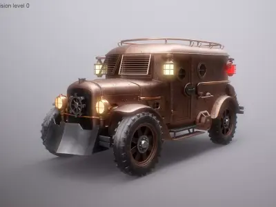 Steampunk Armored Van PBR Textured Vehicle Low-poly 3D model