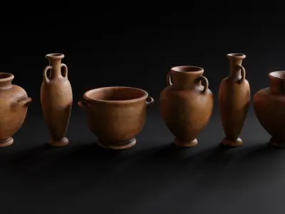 Old Clay Pots and Vases Low-poly 3D model