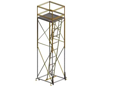 Yellow metal wheeled platform Low-poly 3D model