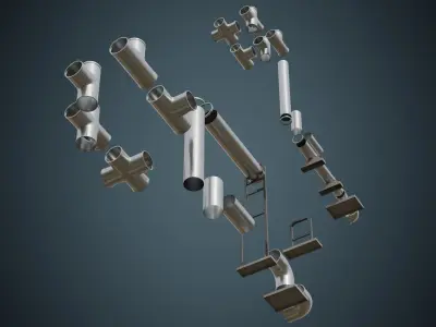 Industrial Pipes 4A Low-poly 3D model