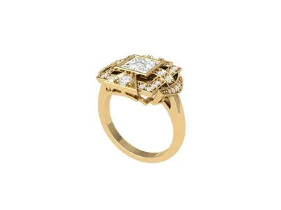Princess Art Deco Ring 3D print model 8