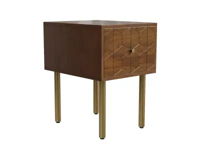 Bedside Table Mango Wood Brass Low-poly 3D model