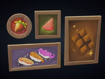 Decorative Painting Frames - Stylized Kitchen Pack - Part 3 Low-poly 3D model