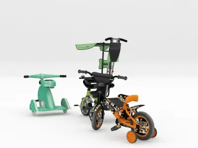 3 Childrens Bicycle and Tricycle 3D model