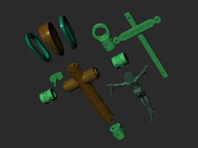 WOODEN CROSS WITH END CAPS AND CRUCIFIX 3D print model