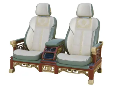 Car seat double seat decorated in ancient Chinese style Low-poly 3D model
