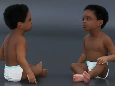 African Baby Boy Light Skin in Diaper Sitting 3D model