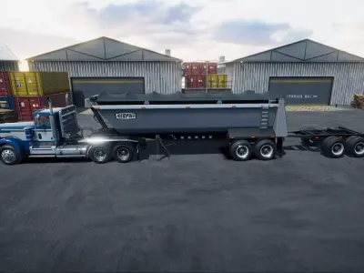 Semitruck with dump trailer unity asset Low-poly 3D model