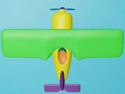 Cartoon airplane 3d model with green with red cute kids 3D model