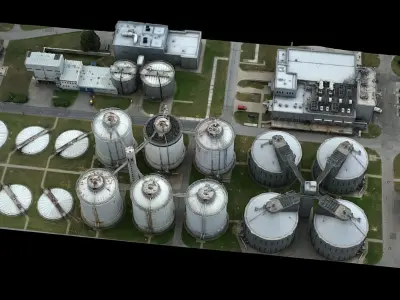 factory chemical plant silo terrain drone photogrammetry 3D model