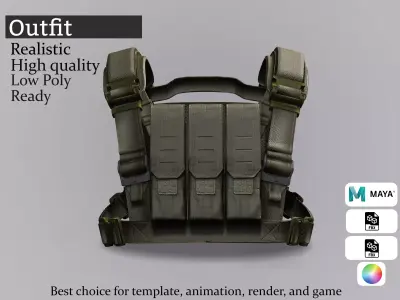 Realistic Combat Vest - Ammo Pouch Gear Low-poly 3D model