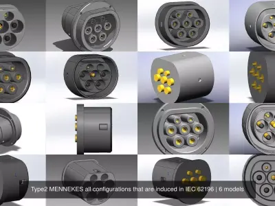 Type2 MENNEKES all configurations that are induced in IEC 62196 3D Model Pack